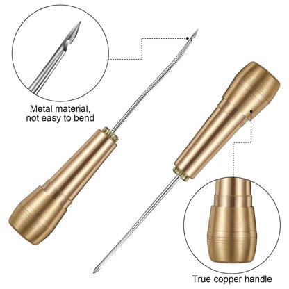 9 Piece Leather Sewing Kit - Includes Copper Handle Awl and Needle Set, Ideal for Repairing Leather, Canvas, Tents, and Shoes