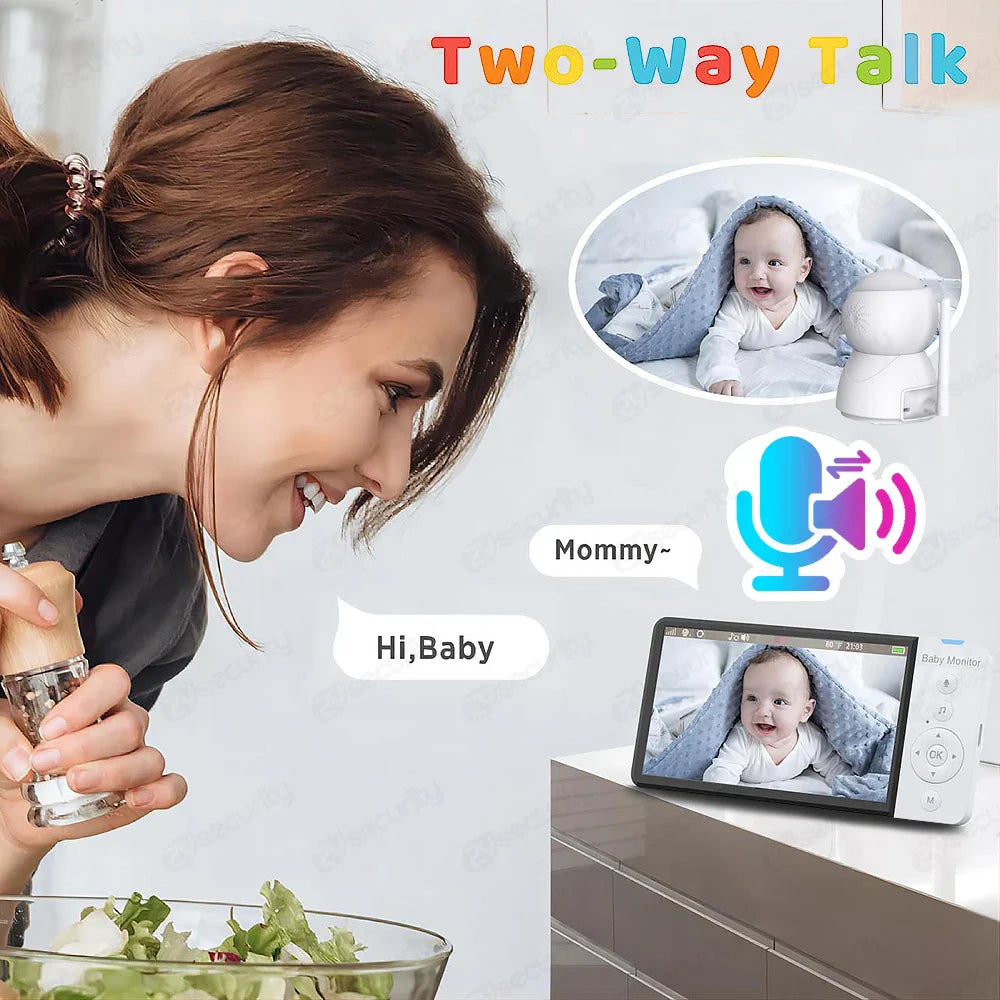 5'' IPS Screen Pan-Tilt-Zoom Video Baby Monitor – 30H Battery, 2-Way Talk, Night Vision, Temperature Sensor & Lullabies, SD Card Support Baby Camera