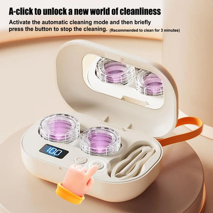 Portable Ultrasonic Contact Lens Cleaner Case – USB Rechargeable Lens Cleaning Machine for Removing Protein Deposits & Eye Care Hygiene