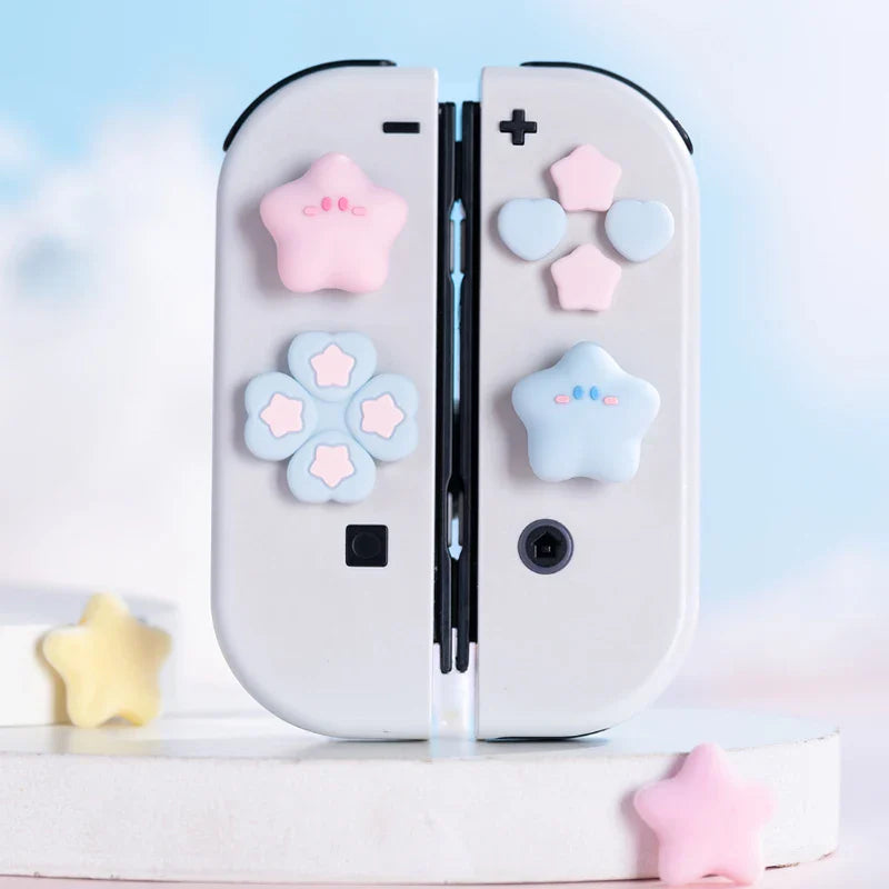 Cute Star Love Silicone Button & Thumb Grip Set for Switch OLED – Soft D-Pad ABXY Key Stick Cover Case