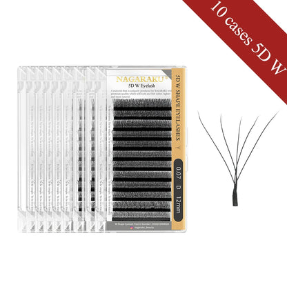 NAGARAKU W-Shape Bloom Eyelash Extensions – 10 Cases Premade 3D-8D Fans, Soft Natural Full-Density Lashes