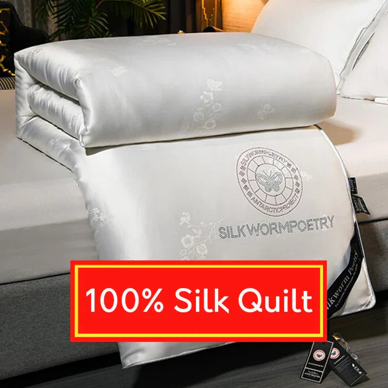 100% Mulberry Silk Handmade Comforter – Winter Warmth, Spring & Autumn Blanket, Thickened Single/Double Quilt for Home & Hotel