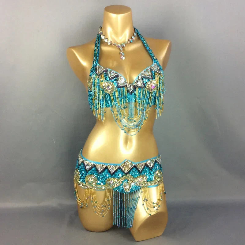 Sexy Belly Dance Costume Set for Women – 2-Piece Bra & Belt Outfit for Sizes 34D/DD,36D/DD,38/D/DDD,40B/C/D,42D/DD