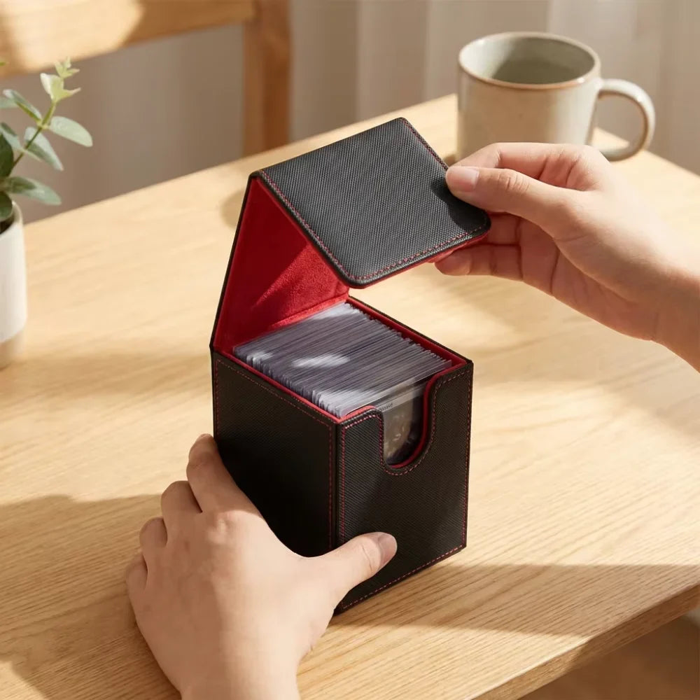 PU Leather Trading Card Deck Box for 120+ Sleeved Cards with Magnetic Closure & Display Window