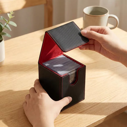 PU Leather Trading Card Deck Box for 120+ Sleeved Cards with Magnetic Closure & Display Window