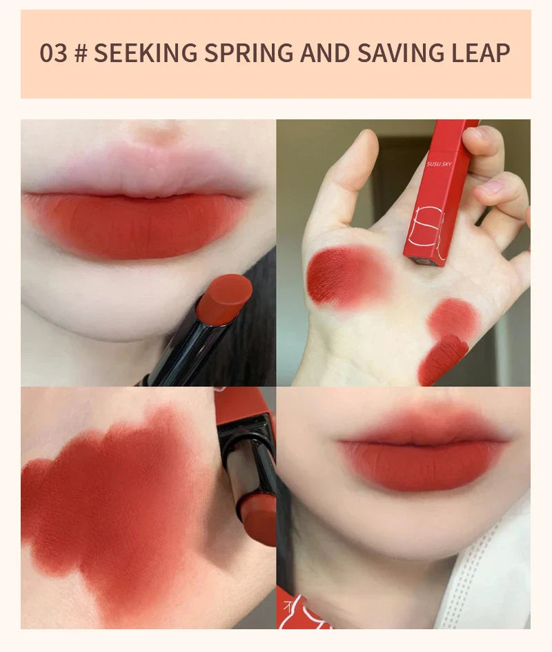 TX010 Thin Tube Matte Lipstick – Waterproof, Sweatproof, Long-Lasting Lip & Cheek Makeup