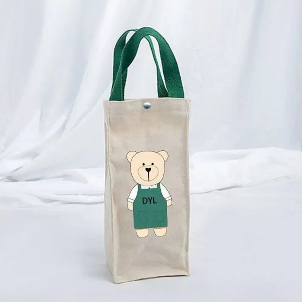 Cute Bear Portable Water Bottle Bag – Insulated Cup Cover Holder, Canvas Hand Carry Storage Bag for Camping & Travel Bottles