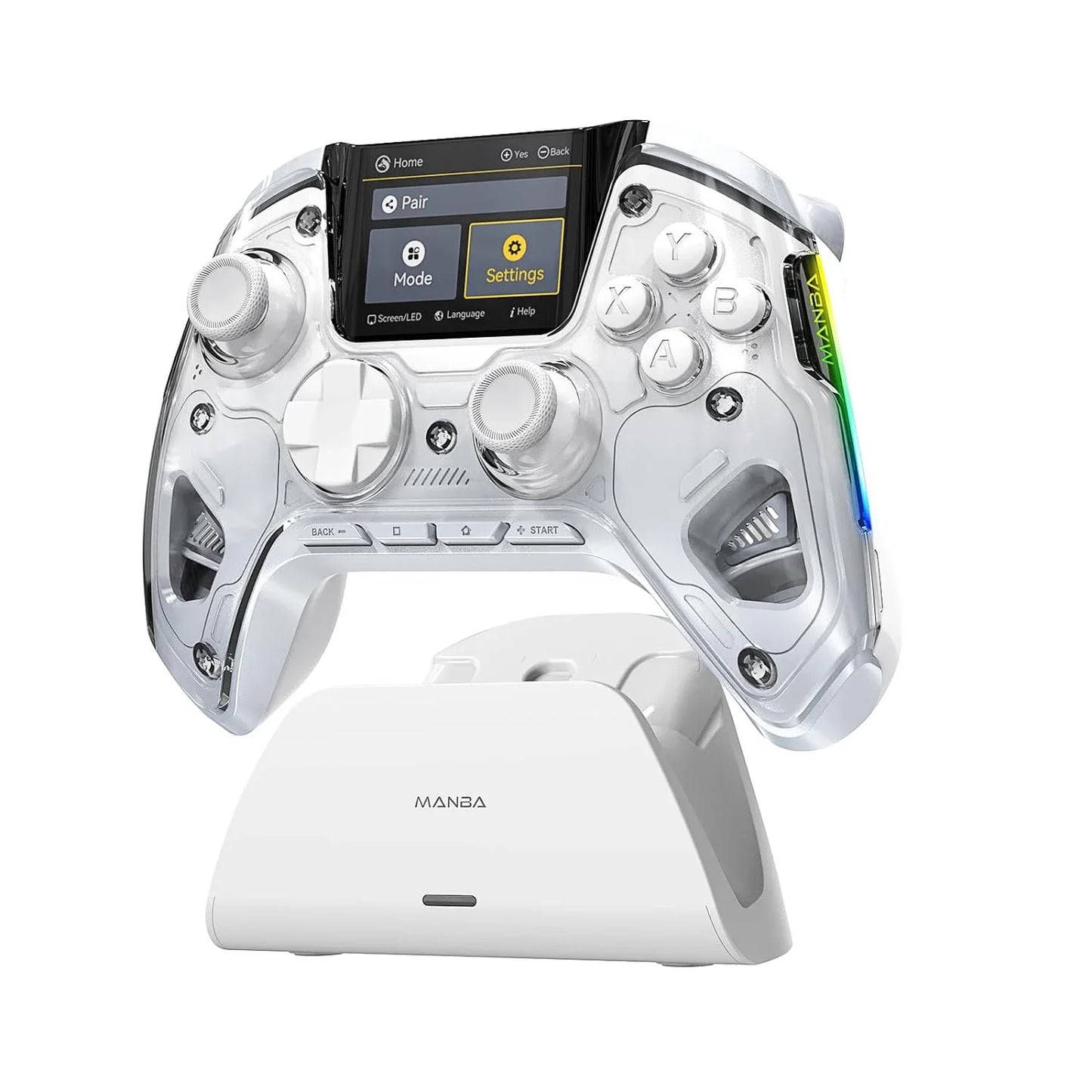 Interactive Screen Wireless Gaming Controller – Hall Effect Stick, RGB Light, 1800mAh, Charging Dock, Compatible with Switch/PC/iOS/Android