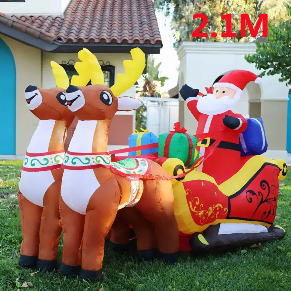 2.1M Inflatable Christmas Decoration – Santa Claus Riding Sled with Reindeer for Indoor & Outdoor Garden and Party Decor