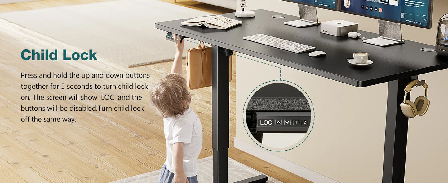 Electric Standing Computer Desk – Height Adjustable Ergonomic Workstation with Metal Frame for Home or Office