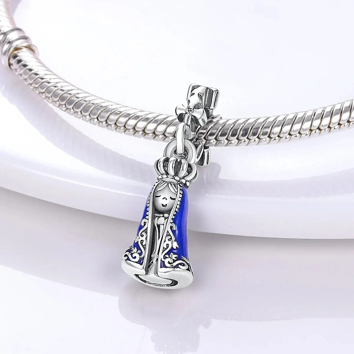 MULA Silver-Plated Sunflower & Four-Leaf Clover Dangle Charms - DIY 3MM Snake Chain Bracelet