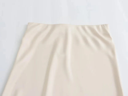 TRAFZA 2024 Y2K Women’s Long Skirt – Elastic High-Waist A-Line Satin Skirt for Spring Casual & High Street Fashion