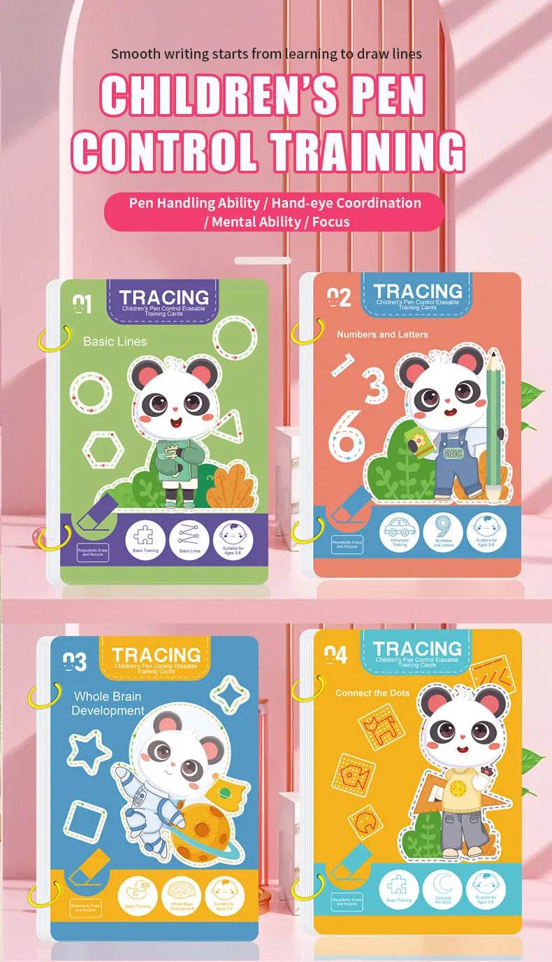 34-Page Reusable Magic Tracing Workbook - Educational Drawing & Pen Control Practice Set