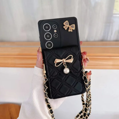 3D Bowknot Crossbody Wallet Phone Case — Card Holder Soft Cover for Samsung Galaxy S25 Ultra / S24 / S23 / S22+ / S21 / S20 FE / Note20