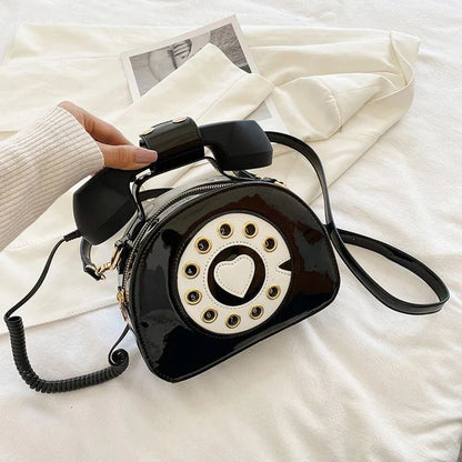 Women’s Creative Telephone-Shaped Crossbody Bag – Retro PU Leather Small Shoulder Handbag