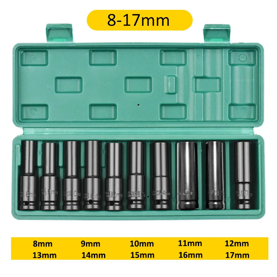 1/2-Inch Drive Impact Socket Set - 6-Point Metric Carbon Steel Sockets with Storage Case