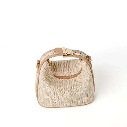 Summer Small Straw Handbag — Trendy Woven Bucket Crossbody Shoulder Bag, Casual Beach Tote for Girls
