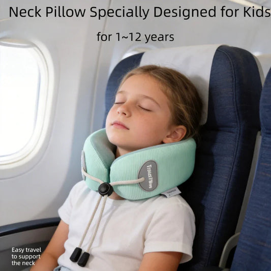 Kids U-Shaped Memory Foam Neck Pillow – 360° Support Travel & Nap Cushion, Slow Rebound with Removable Cover for Children