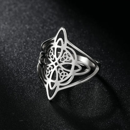 Witch Knot Stainless Steel Ring – Wiccan Celtic Knot Amulet, Good Luck & Protection Jewelry for Men & Women