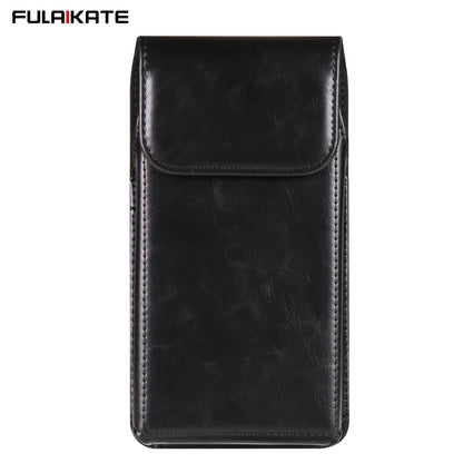FULAIKATE 6.1"-7.2" Men's Leather Waist Phone Bag – High-Grade Crazy Horse Vertical Pouch for iPhone 14 Pro Max & Samsung Note23