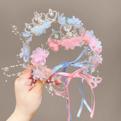Girls Flower Wreath Crown - Rhinestone Fairy Princess Headband for Weddings & Birthdays