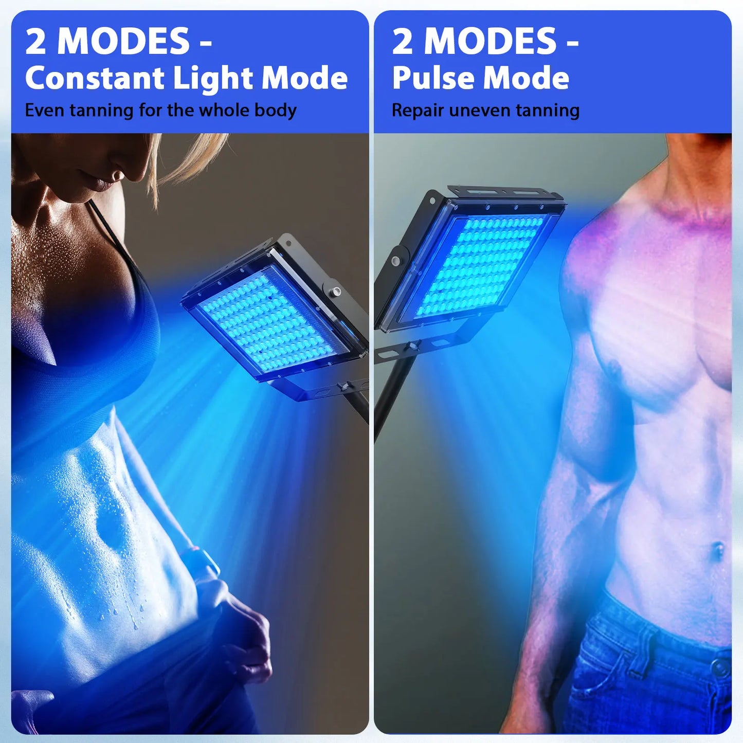 50W Ultraviolet Tanning Lamp — Tripod Solarium with 48 Blue LEDs (460nm & 480nm) for Body Tanning & Skincare