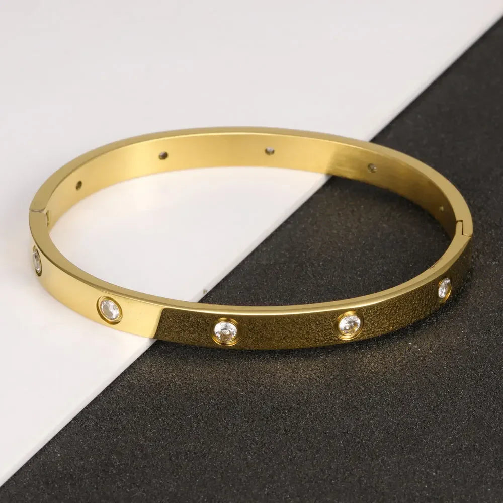 Stainless Steel Cuff Bracelet — Crystal Charm Bangle for Women, Fashion Jewelry