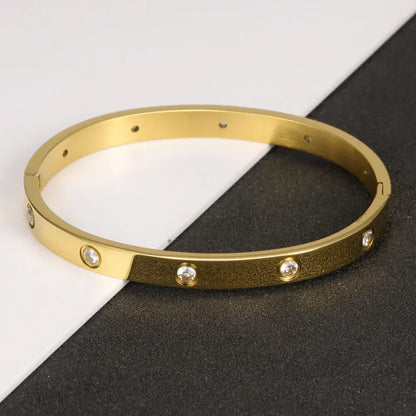 Stainless Steel Cuff Bracelet — Crystal Charm Bangle for Women, Fashion Jewelry