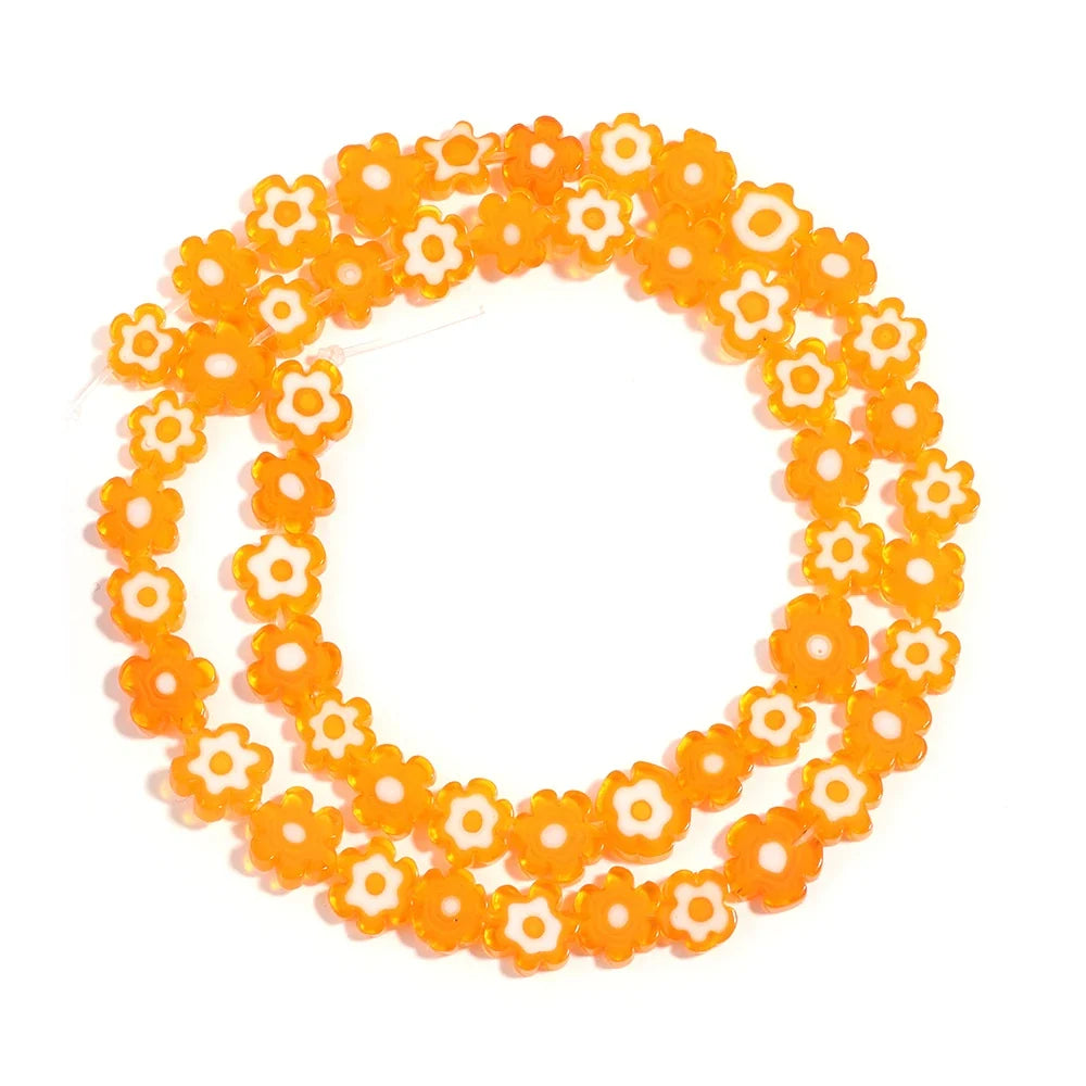 Colorful Lampwork Flower Beads - Thousand Flower Flat Plum Blossom Loose Beads for DIY Bracelet & Jewelry Crafts