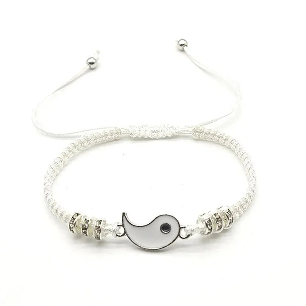 Couple Tai Chi Bracelet Set – Black & White Adjustable Rope Chain Jewelry for Daily Wear, Simple Style