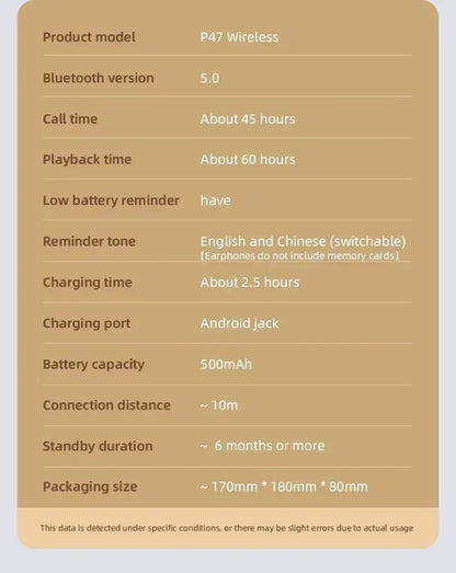 2025 New Stereo P47 Bluetooth Headset – Wireless 5.0 Sports Gaming Headset, Folding Design for iPhone & Xiaomi