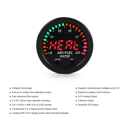 30-0300 X-Series Wideband O2 Air Fuel Ratio Gauge Kit — LSU 4.9 0258017025 Oxygen Sensor with AFR Controller Gauge