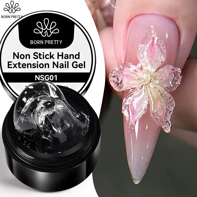 BORN PRETTY 15ml Clear Non-Stick Hand Extension Gel - 3D Shaping Nail Art, Milky Jelly Hard Gel for Fake Nails