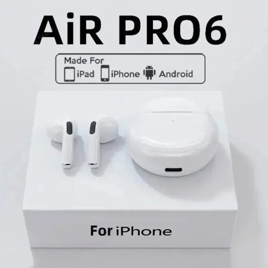 Pro 6 TWS Bluetooth Earphones – Wireless Noise Cancelling Headset with Mic, Pro6 Earbuds for iPhone