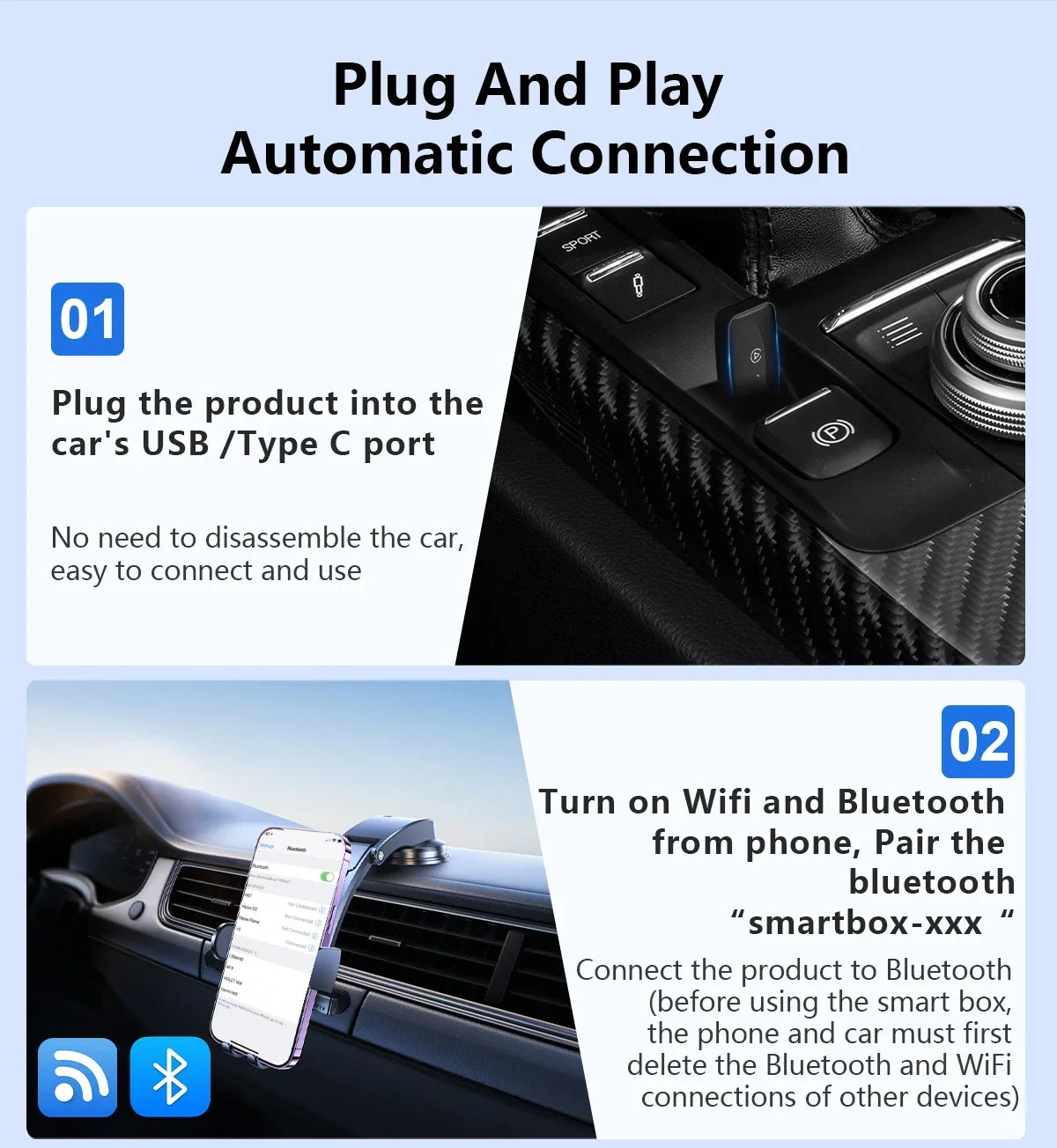 Mini CarPlay Box for Audi, Mercedes, Volvo & Volkswagen – Wireless Android Auto, Bluetooth, Charging, and Siri Support for iOS 15