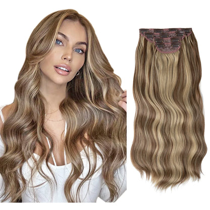 SARLA Synthetic Long Wavy Clip-In Hair Extensions 22" Thick Hairpiece for Women – Brown, Blonde, Black