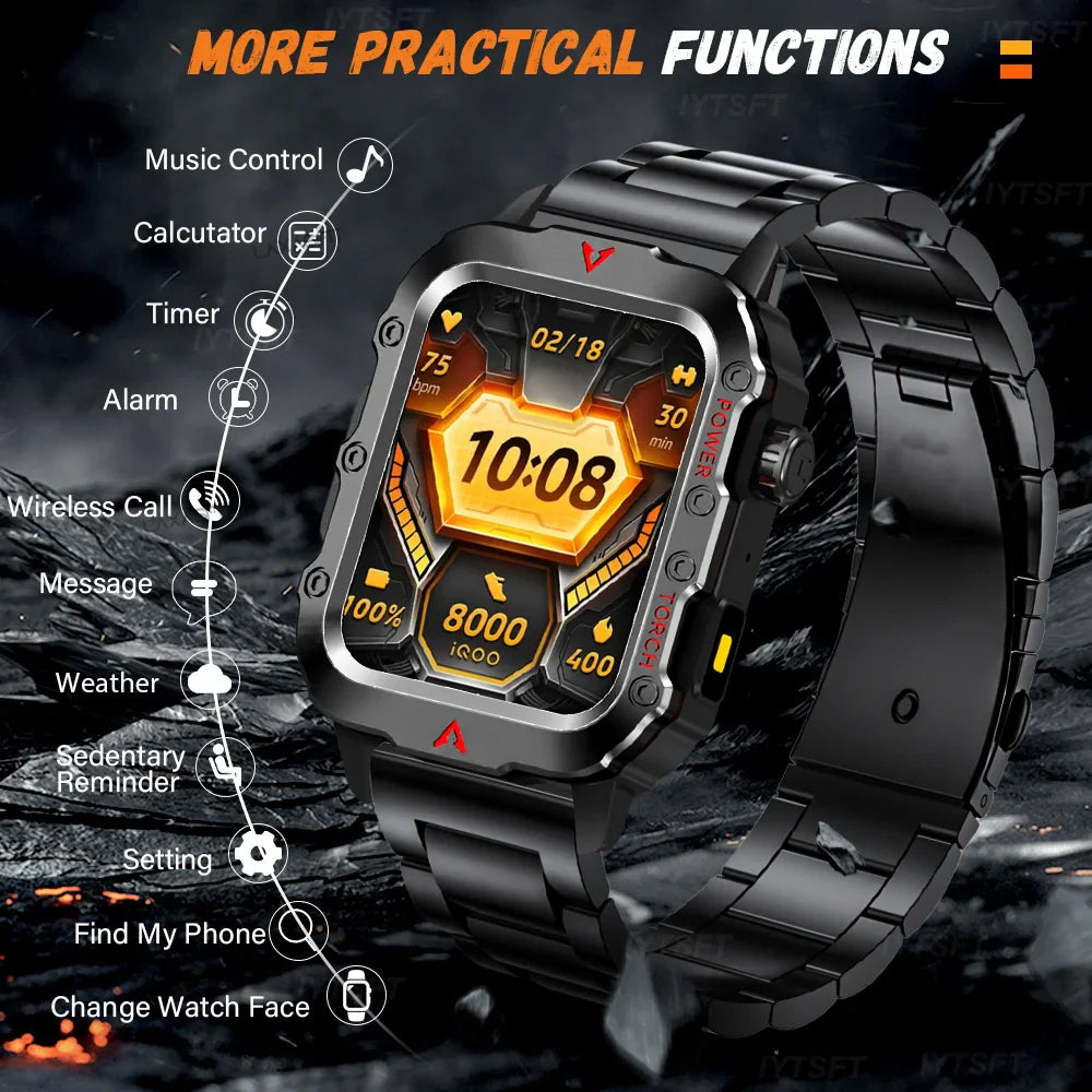 G.L Wear 2025 Sports Smart Watch – Bluetooth Call, LED Flashlight, Multi-Function Outdoor Fitness Watch for Men & Women