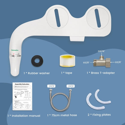 SAMODRA Ultra Slim Bidet Attachment for Toilet Seat: Dual Nozzle, Adjustable Water Pressure - Non-Electric Ass Sprayer
