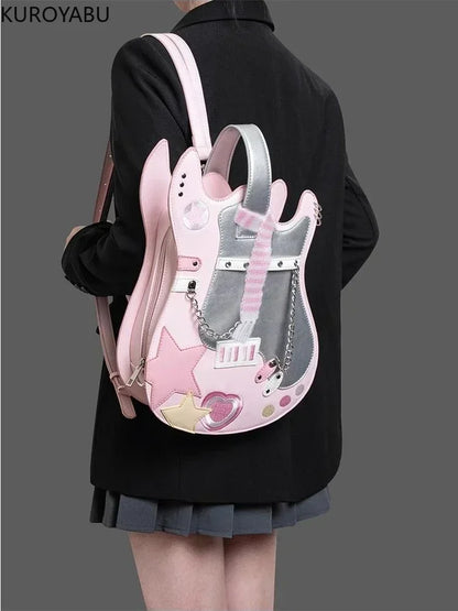 PU Harajuku Guitar Backpack – Cute Y2K Style Mochilas Mujer, Chic Shoulder & Crossbody Bag