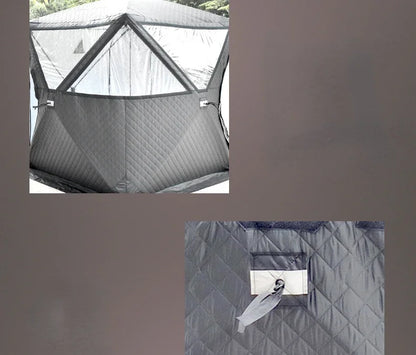 Outdoor 3-4 Person 4-Season Sauna House – Thickened Winter Ice Fishing Tent with Large Window & Chimney Mouth, Quick Open & Portable