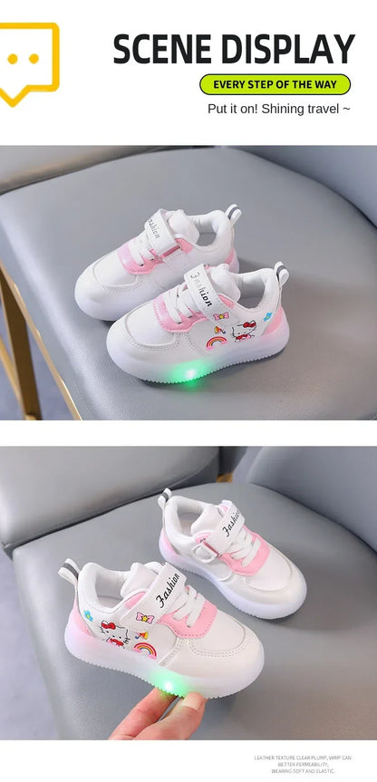 Sanrio LED Hello Kitty Shoes for Girls – Cute Cartoon Kawaii Summer Sneakers with Soft Bottom
