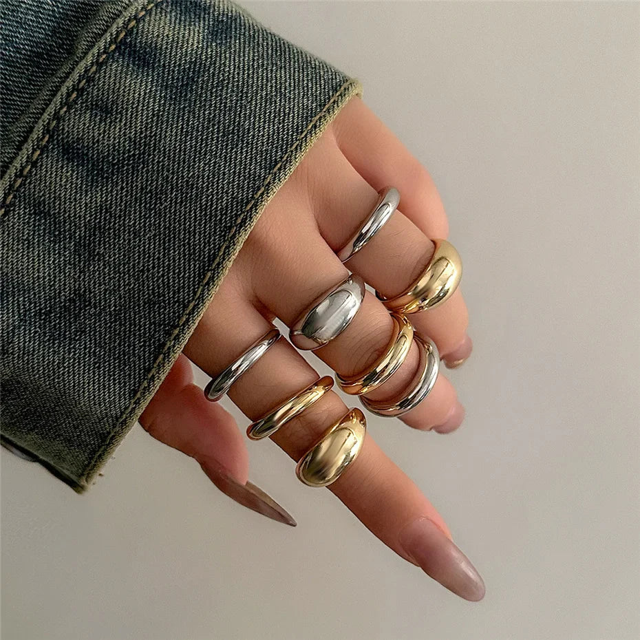8Pcs/Set Creative Water Drop Rings for Women – Vintage Geometric Adjustable Open Finger Rings, Couple Wedding Accessories