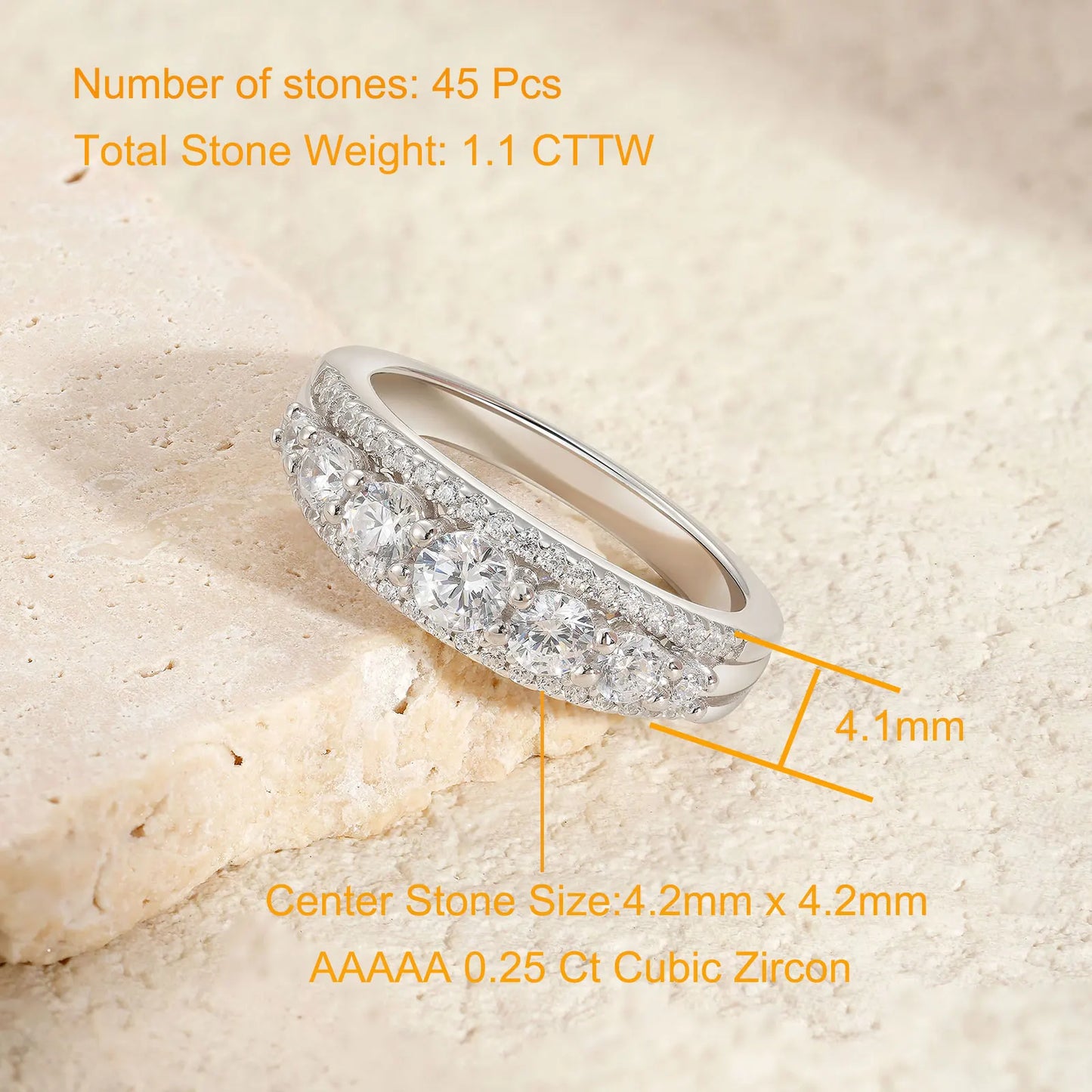 Newshe 925 Sterling Silver Eternity Ring — 1.1ct Round AAAAA CZ Wedding Band for Women, Sizes 4–13