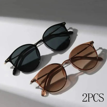 Vintage Charm: Set of 2 Pairs Small Round Sunglasses - Women's Cute Skinny Cat Eye & Men's Vintage Narrow Cateye Eyewear