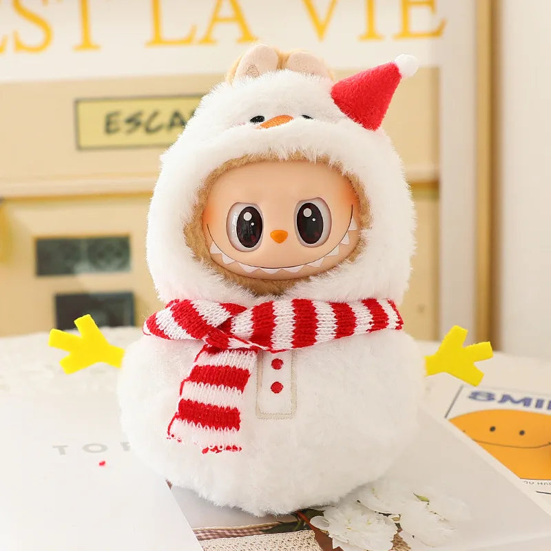 17cm Labubu Mini Plush Doll Outfit – Cute Blue Shark & Snowman Jumpsuit Accessories for V1/V2 Dolls, Gift for Kids