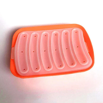 6-Grid Silicone Sausage Maker Mold with Lid – DIY Ham & Hot Dog Shaping Tool for Kitchen Baking & Food Preparation