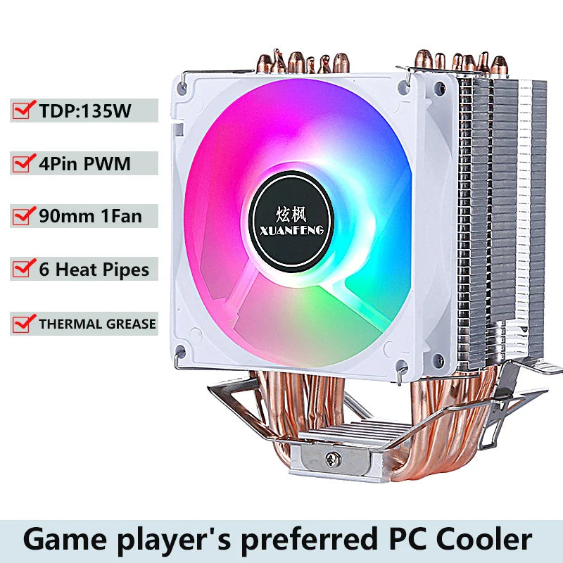 CPU Cooling Fan with Air-Cooled Radiator – Compatible with LGA2011, 115x, 1200, 1700 & AMD