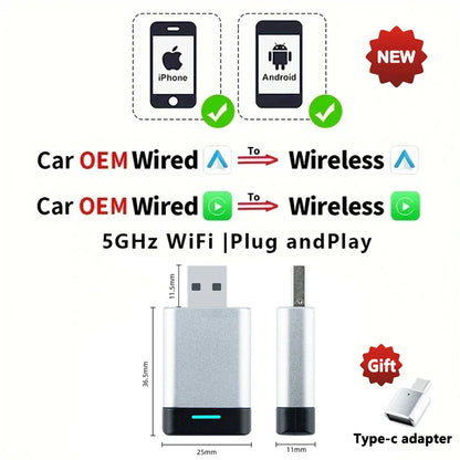 EKIY 2-in-1 AI Smart Box — Wireless CarPlay & Android Auto Adapter with Wired CarPlay for Car Intelligent Systems
