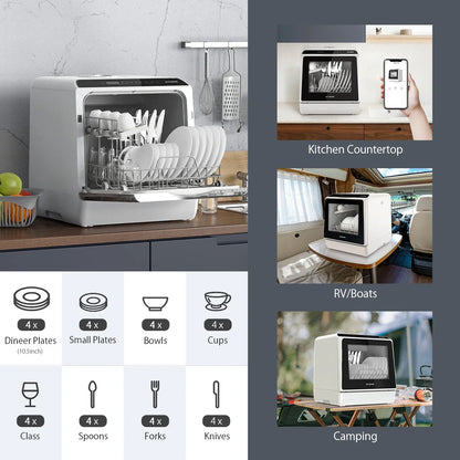 BlitzHome Smart Countertop Dishwasher – Portable Tabletop Dish Washer with APP Control for Kitchen