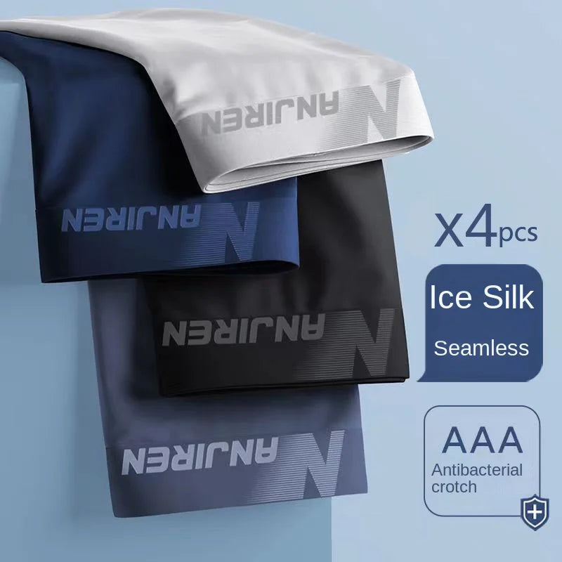 4-Pack Men's Ice Silk Boxer Shorts - Breathable Thin U-Pouch Underwear with Stretch Comfort (L-6XL)
